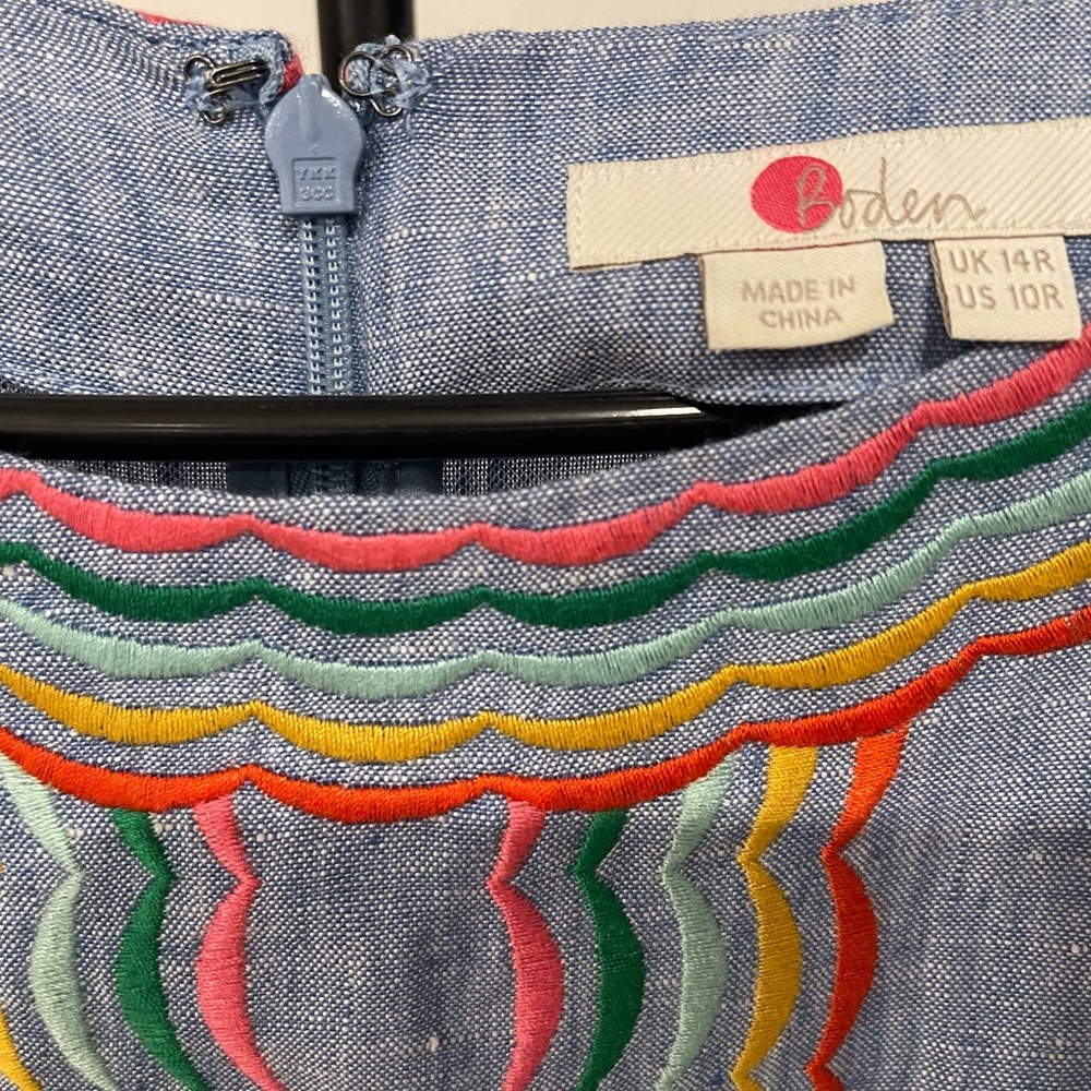 Boden Blue Dress with Colorful Embroidery